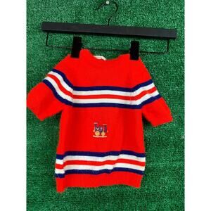 Vintage Renzo Short Sleeve Sweater Embroidered Train Baby Toddler Size XL Red